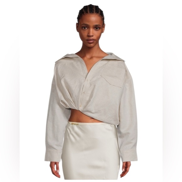 Jacquemus Tops - Jacquemus Mejean Cropped Linen Cotton Shirt White Oversized Button Down 34 XS